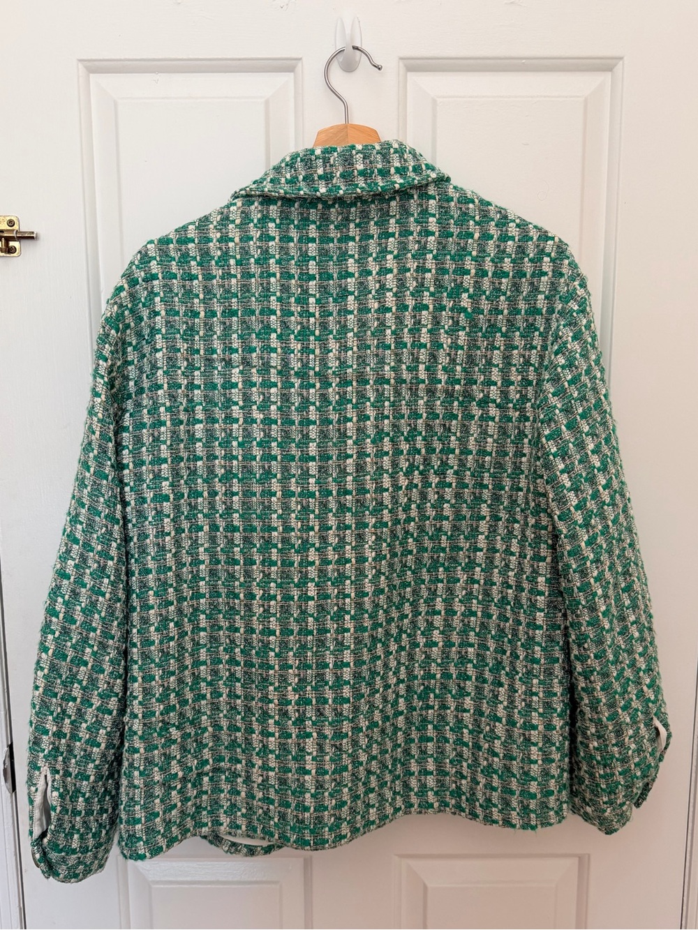Maeve by Anthropologie Green Tweed Button-Front Jacket with Brown Buttons - Picture 3 of 7